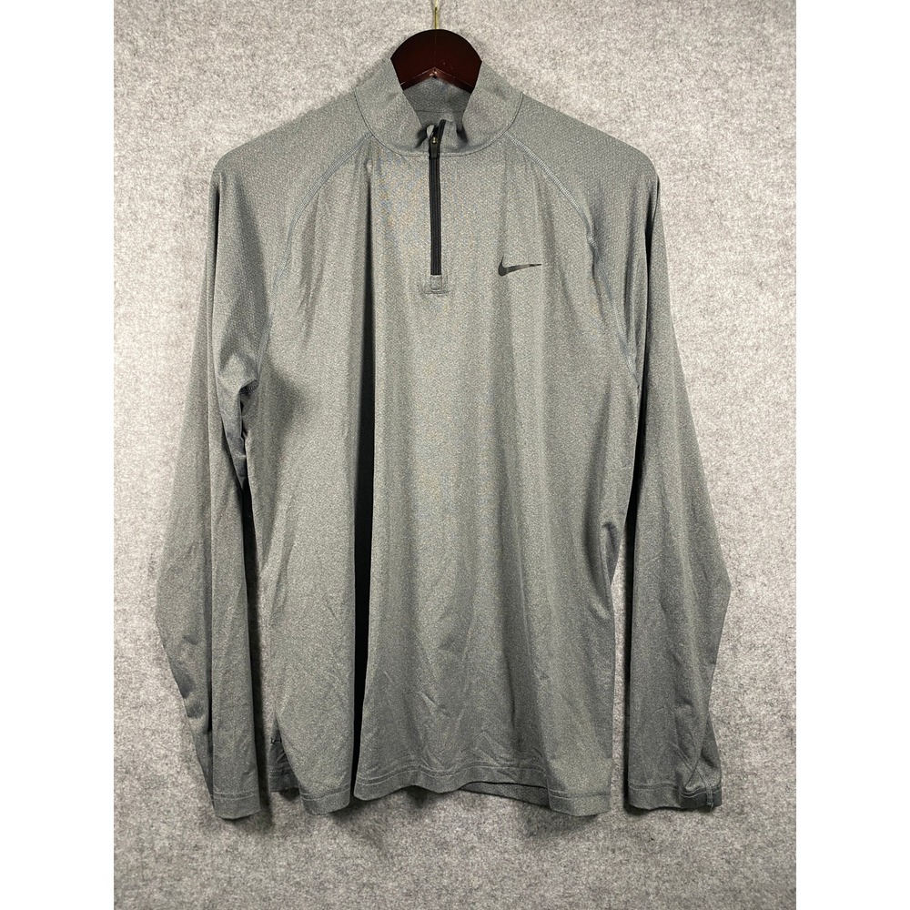 Nike Dri-FIT Mens Quarter Zip Pullover Heather Gray Long Sleeve Training Top L